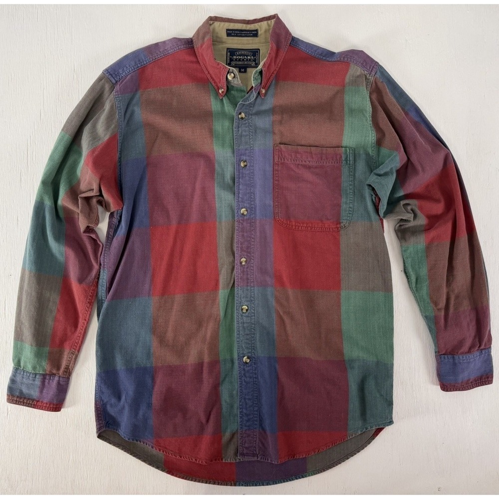Bogari Studio‎ Italy Colorful Big Plaid Shirt Men Size M 100% Cotton Ashley FP